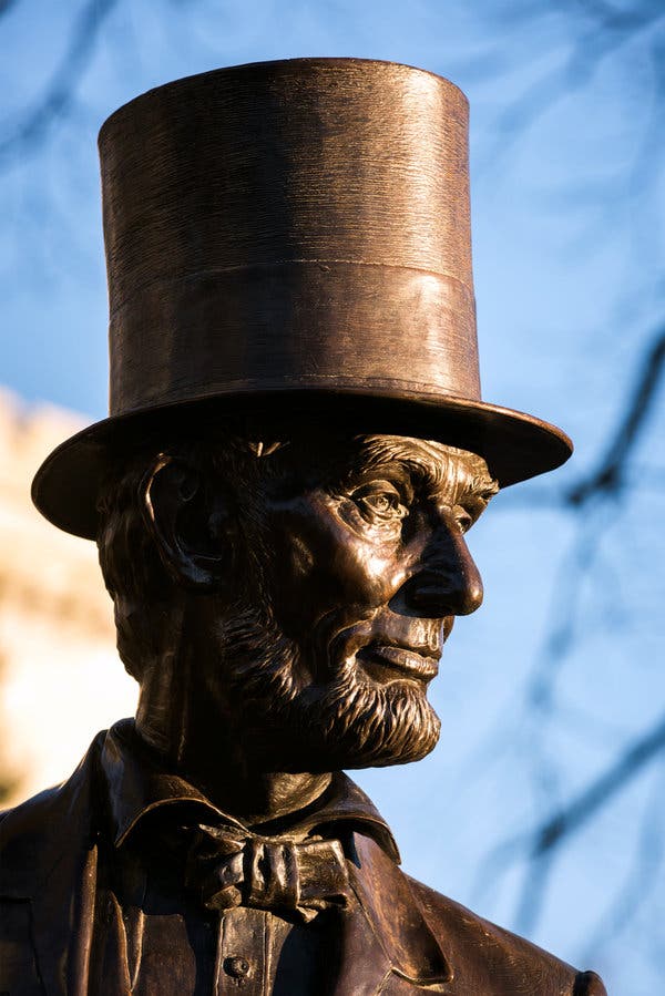 A statue outside President Lincoln&rsquo;s Cottage, where he found some refuge during the Civil War.