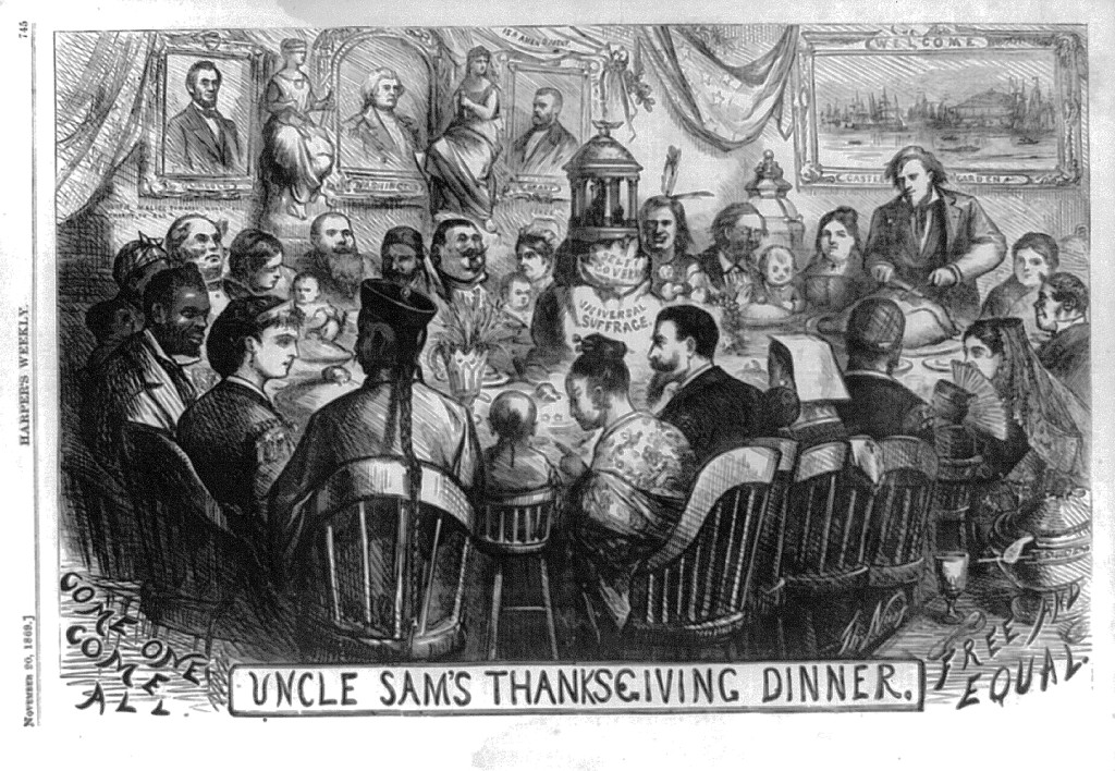 Uncle Sam's Thanksgiving by Thomas Nast in 1869. Courtesy of the Library of Congress