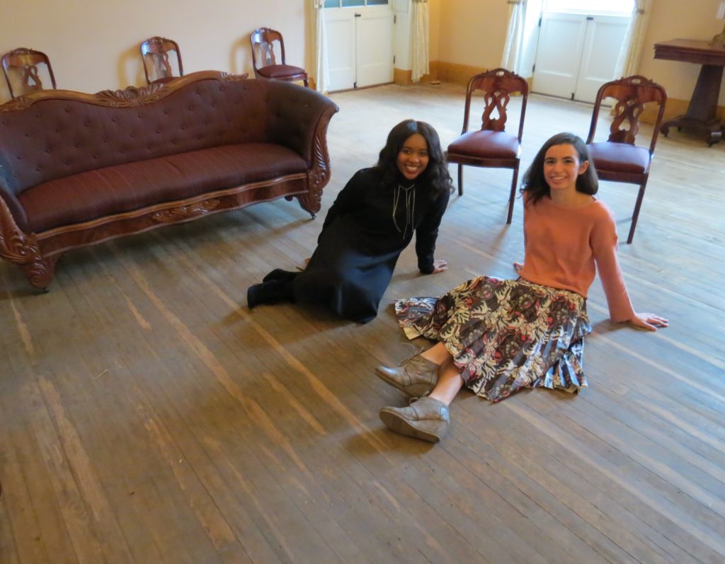 Courtney McCrimmon and Jessica Seidenberg in the drawing room without the cocoa matting. 